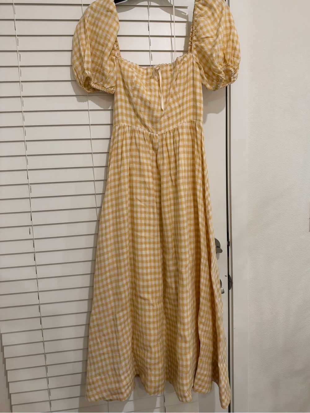 Reformation Yellow Gingham Puff-Sleeve Maxi Dress